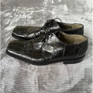 Mauri Mens Black Alligator Embossed Leather Square Toe Oxford Shoes Size 14 M